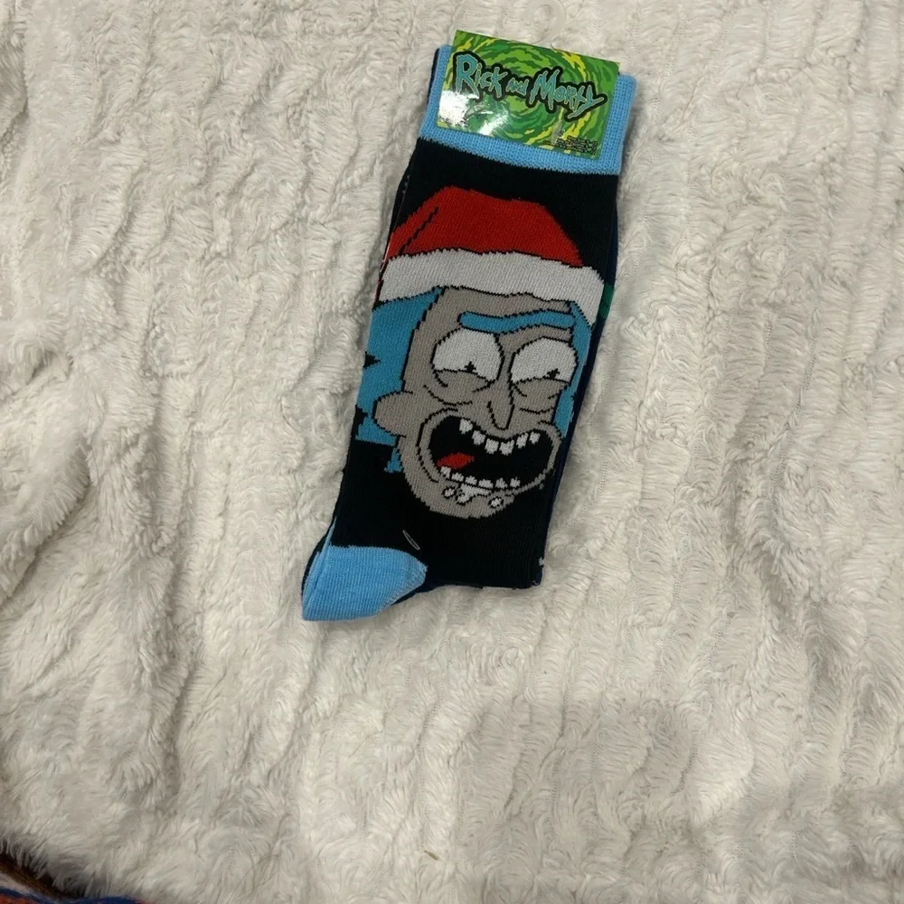 Rick and Morty Santa Socks - Black and Blue fits shoe size 6-12